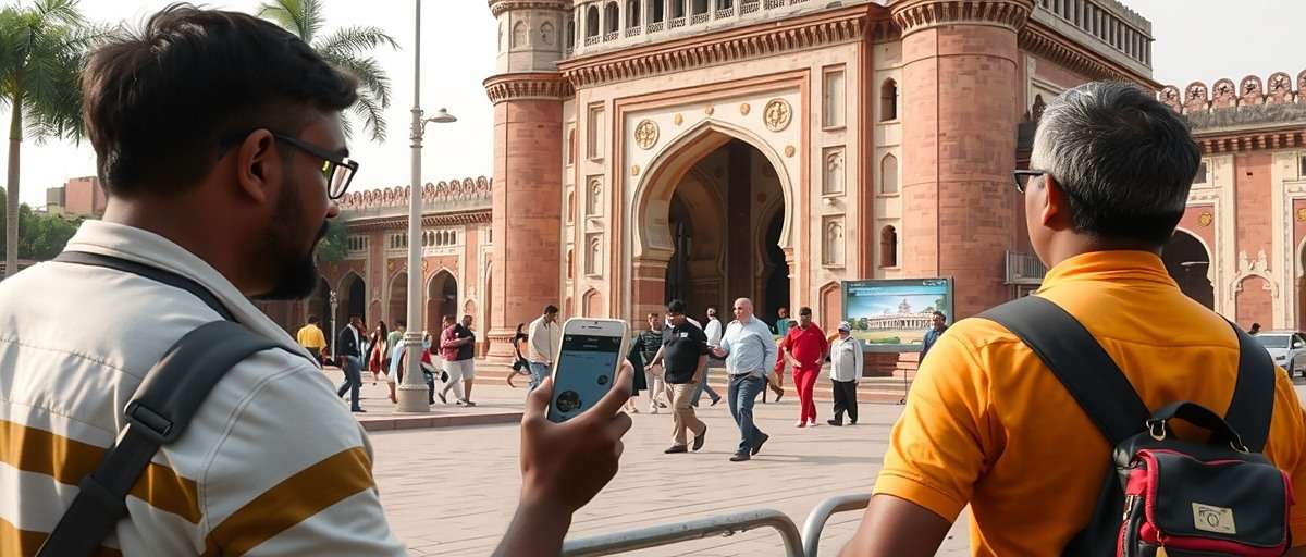 Charminar Champions - Real-world Heritage Walk Real-world Charminar Heritage Walk event with participants following guide through Hyderabad's historical streets using Charminar Champions app features