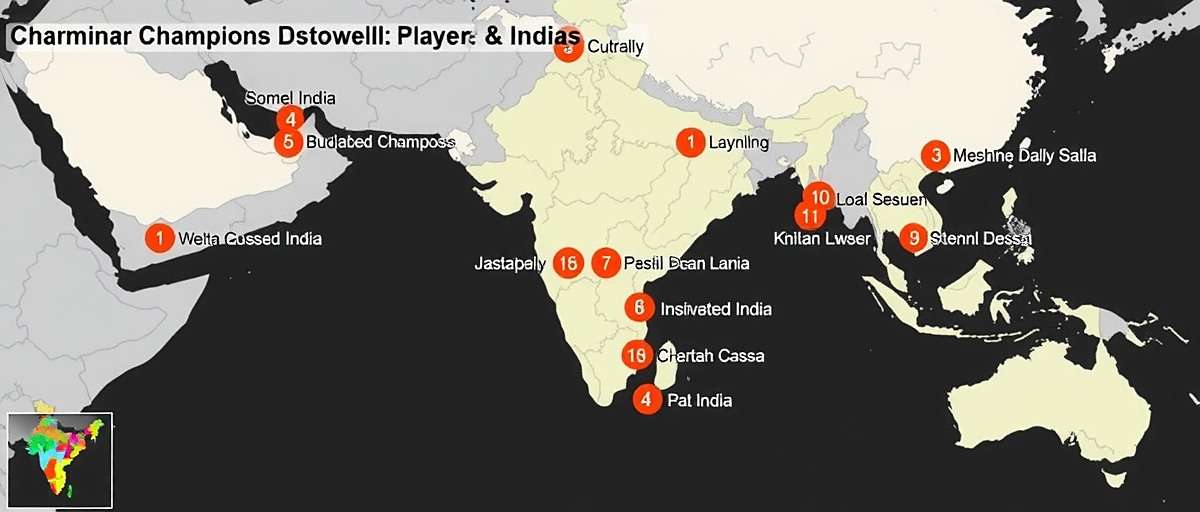 Charminar Champions Player Distribution Map showing Charminar Champions player distribution across India with highest concentration in South India and major metro cities